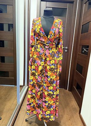Дофамінова квіткова сукня міді asos design