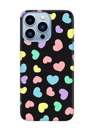 Матовый чехол с черными боками на apple iphone 13 pro max :: разноцветные сердечка (принт 335)