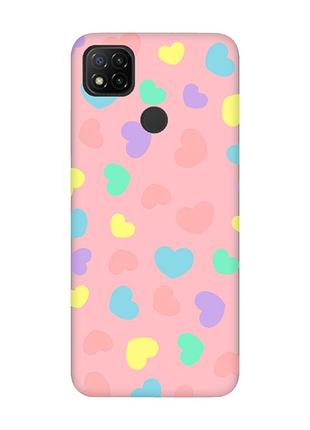 Матовий чохол з рожевими боками на xiaomi redmi 9c/10a :: різнокольорові сердечка (принт 335)