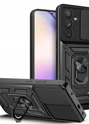 Противоударный защитный чехол с кольцом на samsung a14 черный под магнитный держатель