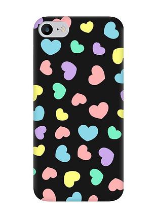 Матовый чехол с черными боками на iphone 7/8 :: разноцветные сердечка (принт 335)