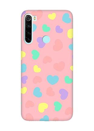 Матовий чохол з рожевими боками на xiaomi redmi note 8 :: різнокольорові сердечка (принт 335)
