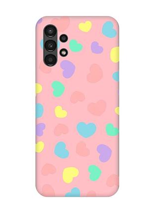 Матовый чехол с розовыми боками на samsung a13 4g :: разноцветные сердечка (принт 335)