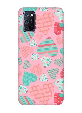Матовый чехол с розовыми боками на oppo a52/a72/a92 :: разноцветные сердечка (принт 334)