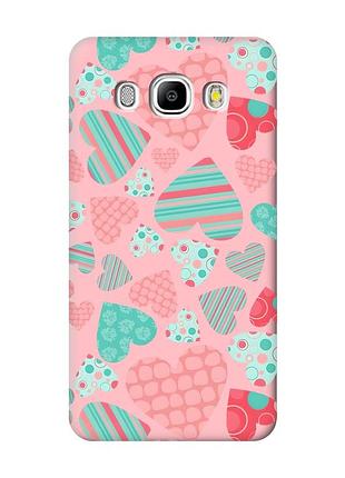 Матовый чехол с розовыми боками на samsung galaxy j5(2016) j510 :: разноцветные сердечка (принт 334)
