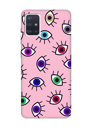 Матовый чехол с розовыми боками на samsung galaxy a71/a715 :: разноцветные глаза (принт 336)