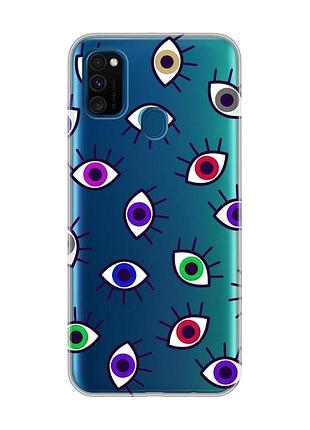 Прозрачный чехол на samsung galaxy m30s/m21 :: разноцветные глаза (принт 336)
