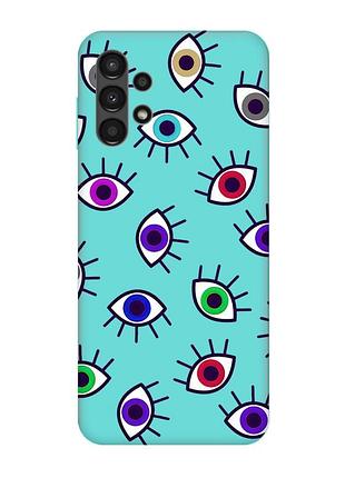 Матовий чохол з бірюзовими боками на samsung galaxy a13 4g :: різнокольорові очі (принт 336)