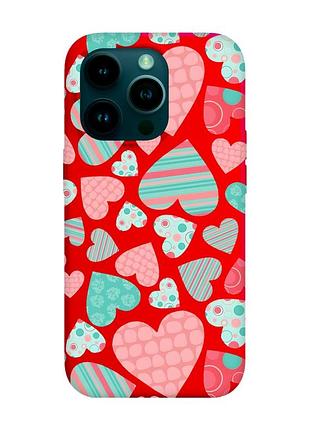 Матовый чехол с красными боками на apple iphone 14 pro :: разноцветные сердечка (принт 334)