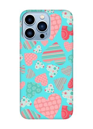 Матовый чехол с бирюзовыми боками на apple iphone 13 pro max :: разноцветные сердечка (принт 334)