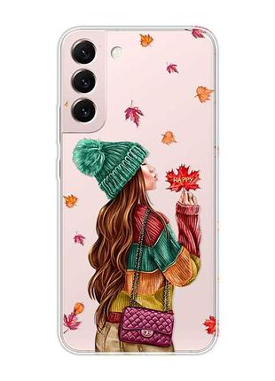 Прозорий чохол на samsung galaxy s22 :: дівчина з листям (принт 221)