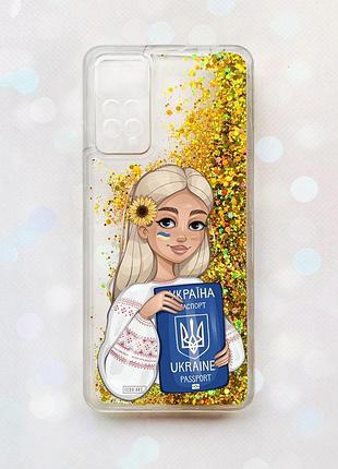 Чехол с плавающими блестками на xiaomi redmi note 11 pro/12 pro 4g золотой :: девушка с паспортом (принт 13)