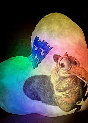Подушка нічник ice age — подушка яка світиться льодовиковий період — дитяча декоративна подушка з білкою