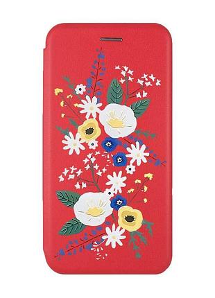 Чехол-книжка с рисунком для samsung galaxy a14 5g красный :: цветы. акварель (принт 271)