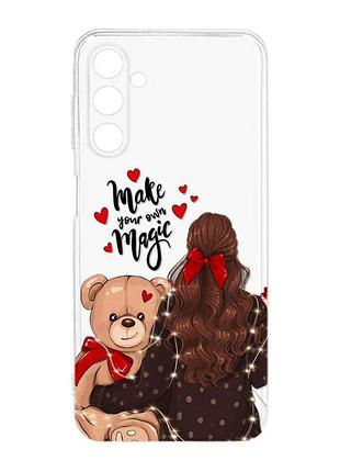Прозрачный силиконовый чехол для samsung galaxy m14 :: девушка с мишкой (принт 188)