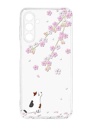 Прозорий силіконовий чохол на samsung galaxy m14 :: котик і сакура (принт 283)