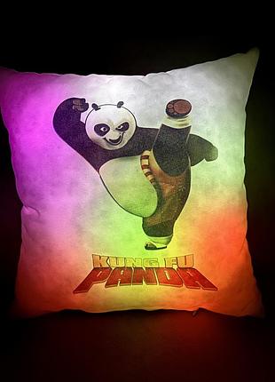 Подушка ночник панда кунг фу светящаяся подушка panda kung fu - мягкая игрушка подушка ночник - подарок
