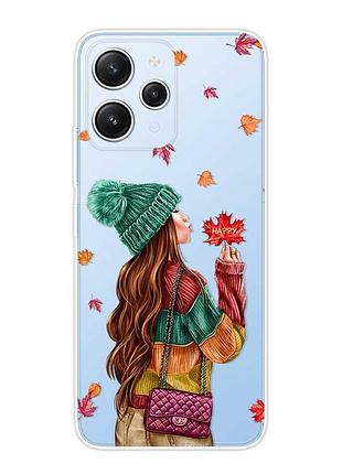 Прозрачный чехол на xiaomi redmi 12 :: девушка с листьями (принт 221)