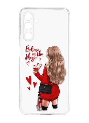 Прозрачный силиконовый чехол для samsung galaxy m14 :: девушка с кофе (принт 137)