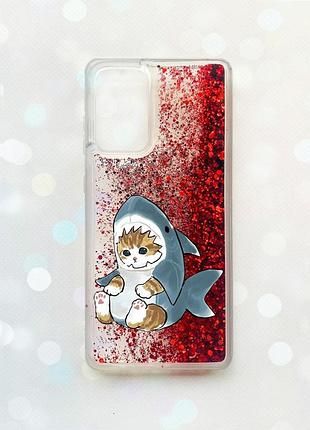 Чехол с плавающими блестками на samsung galaxy a52 (a525) красный :: котёнок (принт 120)