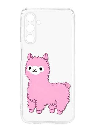 Прозорий силіконовий чохол на samsung galaxy m14 :: лама рожева (принт 100)