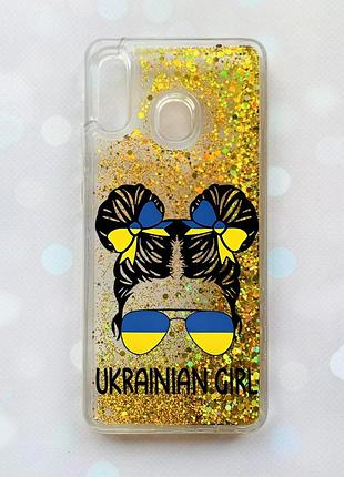 Чехол с плавающими блестками для samsung galaxy а30 (2019) а305 / a20 золотой :: украинская девушка (принт