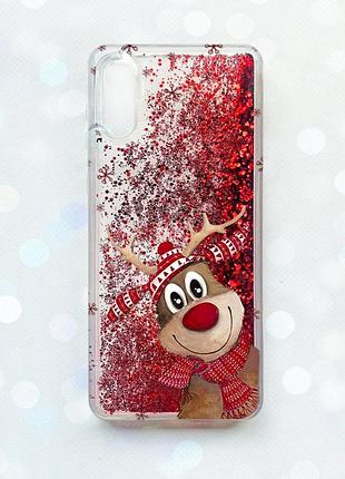Чохол з плаваючими блискітками samsung galaxy a02 / a022 (2021) червоний :: зимове оленятко (принт 149)