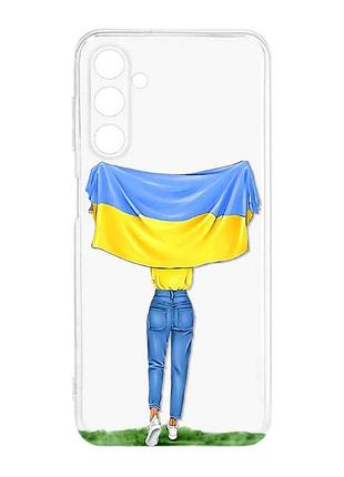 Прозрачный силиконовый чехол для samsung galaxy m14 :: девушка с флагом (принт 263)