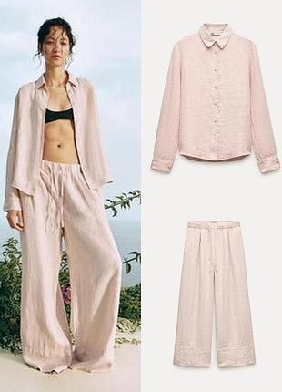 Лляний костюм гтани-палаццо та сорочка zara collection зі 100% льону