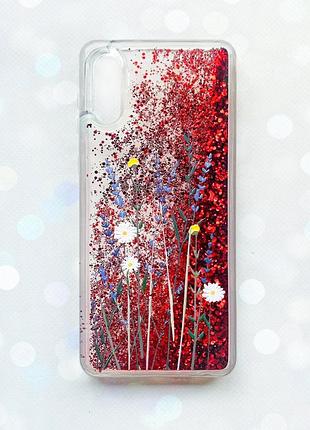 Чехол с плавающими блестками на samsung galaxy a02 / a022 (2021) красный :: полевые цветы (принт 270)