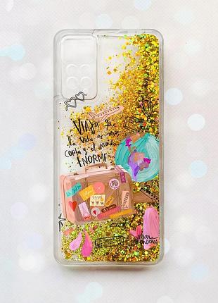 Чехол с плавающими блестками на xiaomi redmi note 11 pro/12 pro 4g золотой :: настроение путешествовать (принт