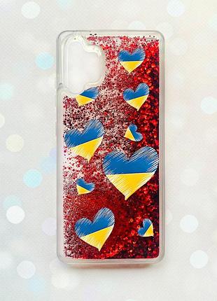 Чехол с плавающими блестками на samsung galaxy a32 красный :: сердечка. украина (принт 258)
