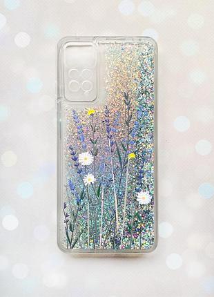 Чехол с плавающими блестками на xiaomi redmi note 11 pro/12 pro 4g серебряный :: полевые цветы (принт 270)