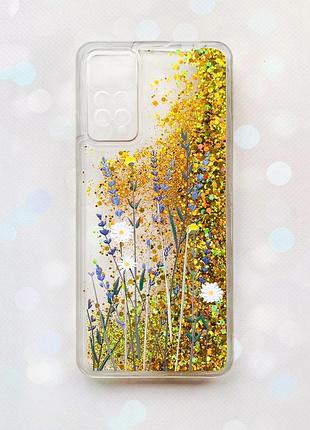 Чехол с плавающими блестками на xiaomi redmi note 11 pro/12 pro 4g золотой :: полевые цветы (принт 270)
