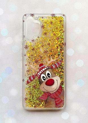 Чехол с плавающими блестками на samsung galaxy a32 золотой :: зимний олень (принт 149)