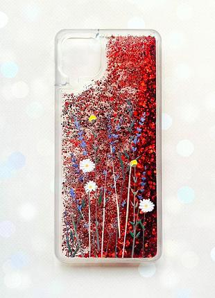 Чохол з плаваючими блискітками samsung galaxy a12 червоний :: польові квіти (принт 270)
