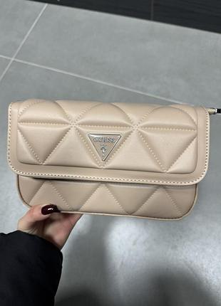 Жіноча сумка guess, сумка гесс, сумка на плече, крос-боді, сумка через плече, cross body бежевий