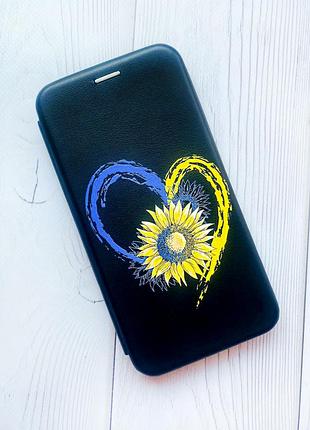 Чехол-книжка с рисунком для apple iphone 7 plus, iphone 8 plus черный :: сердце с подсолнухом. украина (принт 3