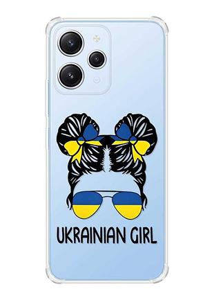 Чехол с утолщёнными углами на xiaomi redmi 12 :: украинская девушка (патриотический принт 113)