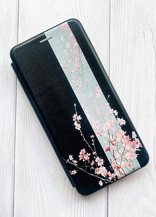 Чехол-книжка с рисунком для apple iphone 7 plus, iphone 8 plus черный :: сакура в цвету (принт 286) 2