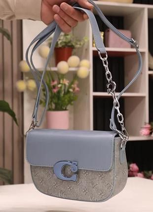 Жіноча сумка coach, сумка коач, сумка на плече, крос-боді, брендова сумка, сумка через плече блакитний