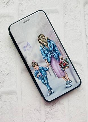 Чехол-книжка с рисунком для apple iphone 7 plus, iphone 8 plus черный :: мама и дочь (принт 56) 3