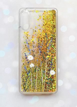 Чохол з плаваючими блискітками samsung galaxy a02 / a022 (2021) золотий :: польові квіти (принт 270)