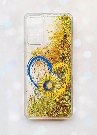 Чехол с плавающими блестками на xiaomi redmi note 11 pro/12 pro 4g золотой :: сердце с подсолнухом (принт 260)