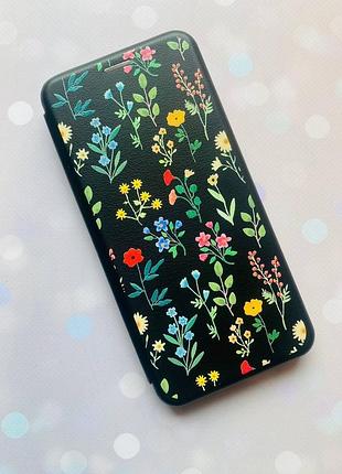 Чехол-книжка с рисунком для apple iphone 7 plus, iphone 8 plus черный :: цветочный фон (принт 269) 3