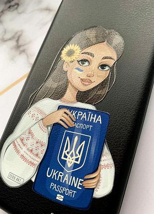 Чехол-книжка с рисунком для apple iphone 7 plus, iphone 8 plus черный :: девушка с паспортом (принт 12) 3