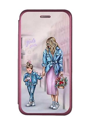 Чехол-книжка с рисунком для samsung galaxy j5(2016) j510 бордовый :: мама и дочь (принт 56)