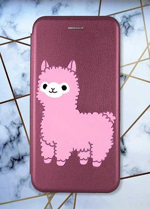 Чехол-книжка с рисунком для samsung galaxy j5(2016) j510 бордовый :: лама розовая (принт 100)