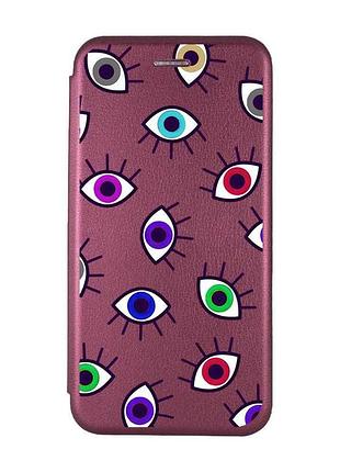 Чехол-книжка с рисунком для samsung galaxy j5(2016) j510 бордовый :: разноцветные глаза (принт 336)