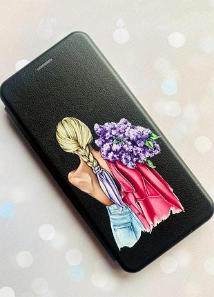 Чехол-книжка с рисунком для apple iphone 7 plus, iphone 8 plus черный :: девушка с сиренью (принт 7) 2